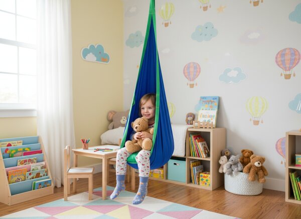 Závěsné křeslo pro děti – modrý kokon 70 × 150 cm
