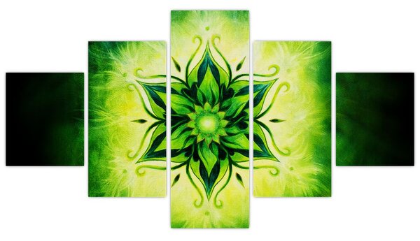 Obraz - Květinová mandala v zeleném pozadí (125x70 cm)