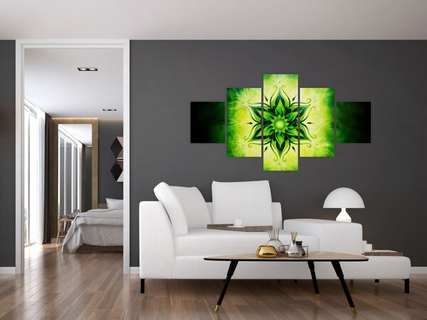Obraz - Květinová mandala v zeleném pozadí (125x70 cm)