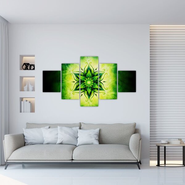 Obraz - Květinová mandala v zeleném pozadí (125x70 cm)