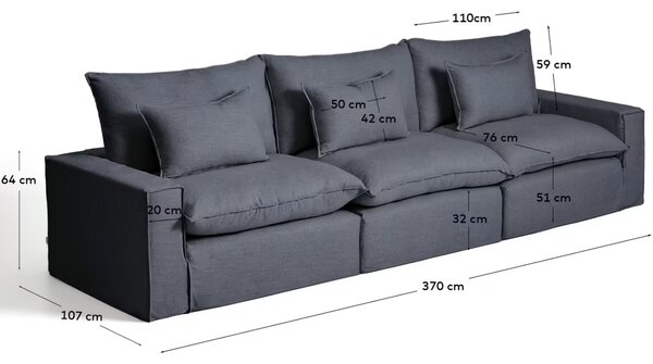 Kave Home Tmavě šedá pohovka Anarela 370 cm s odnímatelným potahem