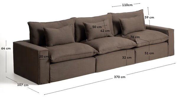 Kave Home Terakotová pohovka Anarela 370 cm s odnímatelným potahem