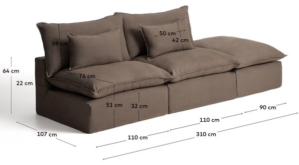 Kave Home Hnědá pohovka Anarela 310 cm s odnímatelným potahem