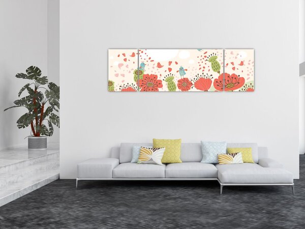 Obraz - Ptáčci na rozkvetlé louce (170x50 cm)