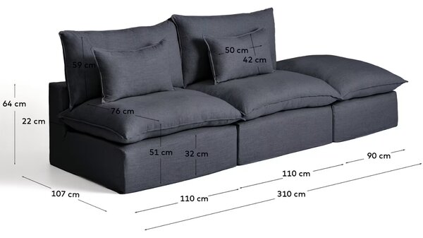 Kave Home Tmavě šedá pohovka Anarela 310 cm s odnímatelným potahem