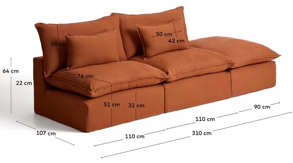 Kave Home Terakotová pohovka Anarela 310 cm s odnímatelným potahem