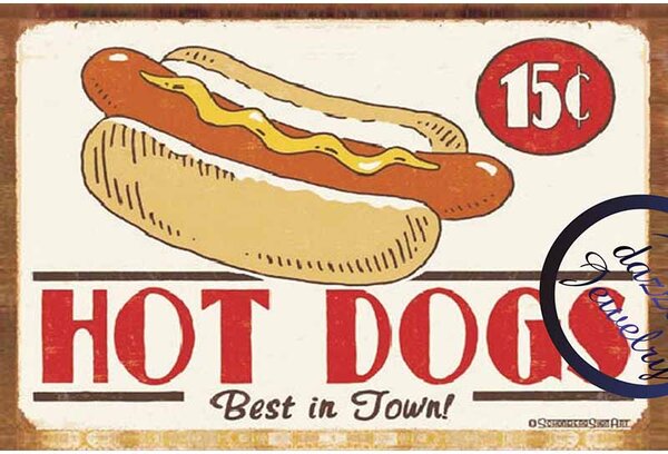 Ceduľa Hot Dogs 30cm x 20cm Plechová tabuľa