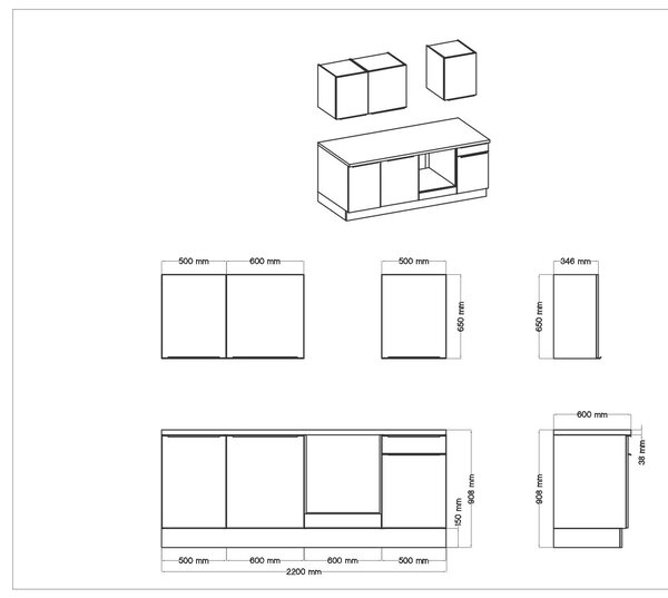 KUCHYŇSKÝ BLOK 220 cm Respekta - Online Only kuchyňské linky, Online Only