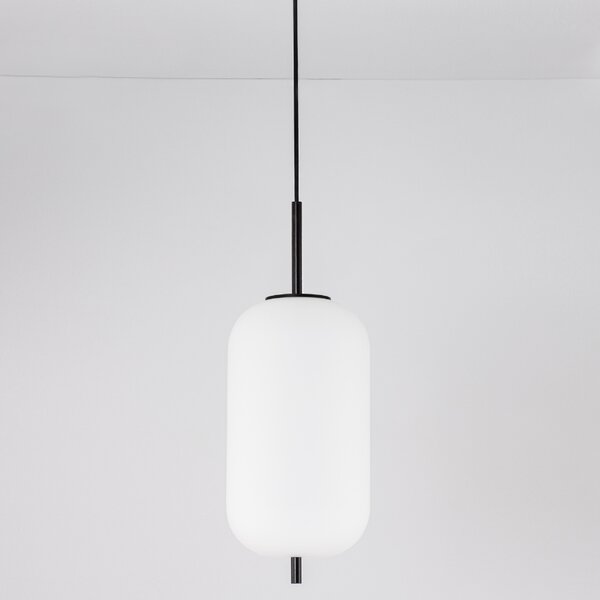 Opálově bílé skleněné závěsné světlo Nova Luce Lato 22 cm s černým zavěšením