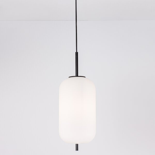 Opálově bílé skleněné závěsné světlo Nova Luce Lato 22 cm s černým zavěšením