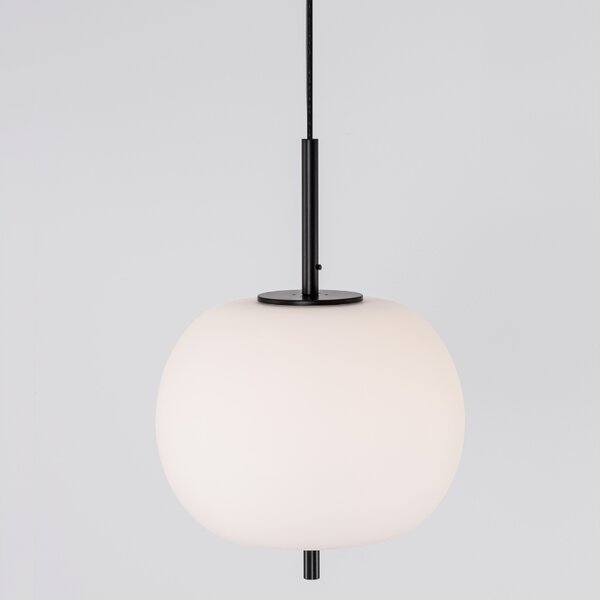 Opálově bílé skleněné závěsné světlo Nova Luce Lato 30 cm s černým zavěšením