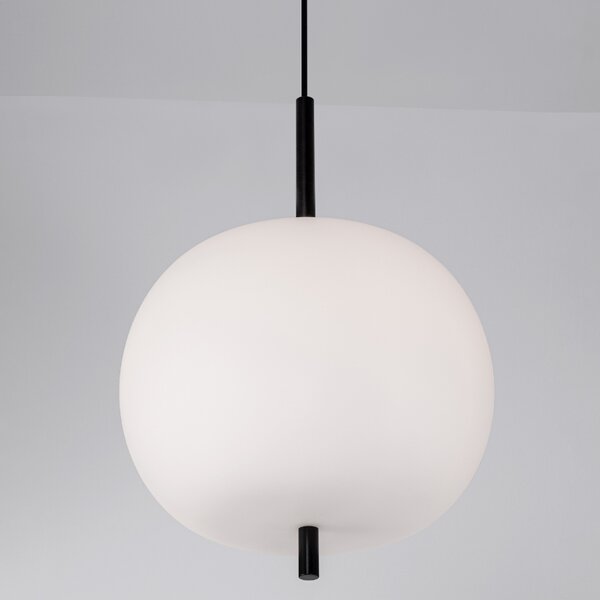 Opálově bílé skleněné závěsné světlo Nova Luce Lato 30 cm s černým zavěšením