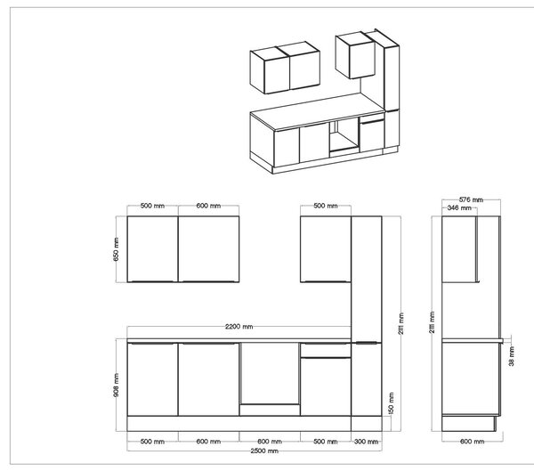 KUCHYŇSKÝ BLOK 250/211/60 cm Respekta - Online Only kuchyňské linky, Online Only