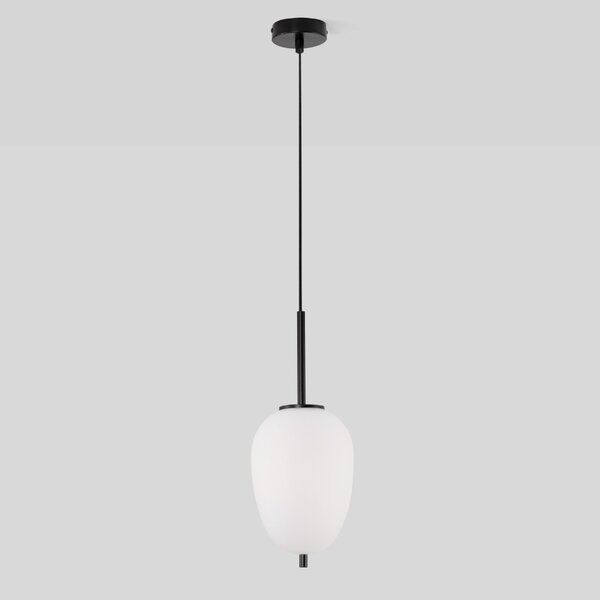 Opálově bílé skleněné závěsné světlo Nova Luce Lato 15,8 cm s černým zavěšením