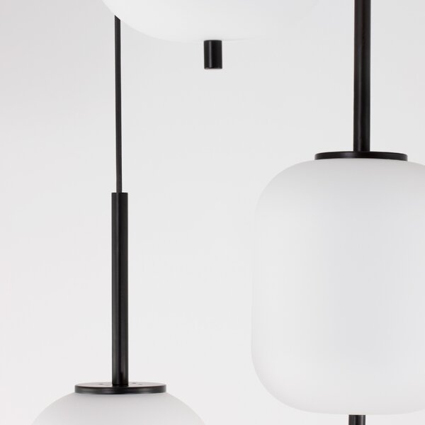 Opálově bílé skleněné závěsné světlo Nova Luce Lato II. 30 cm s černým zavěšením