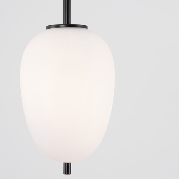 Opálově bílé skleněné závěsné světlo Nova Luce Lato 15,8 cm s černým zavěšením