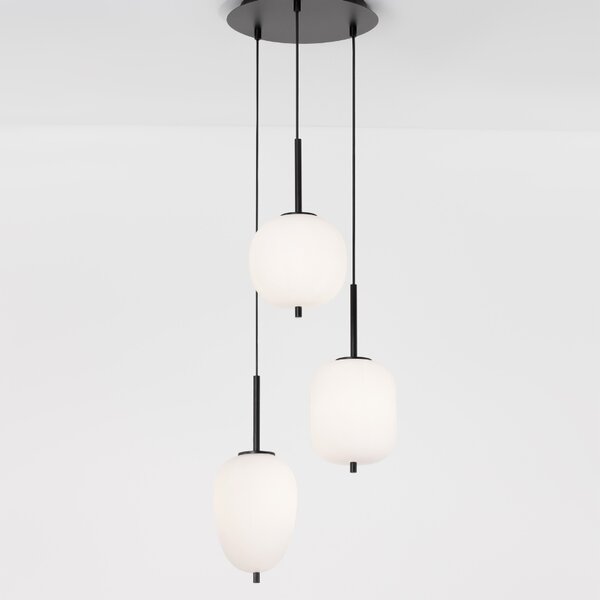 Opálově bílé skleněné závěsné světlo Nova Luce Lato II. 30 cm s černým zavěšením