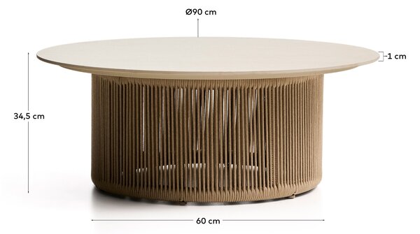 Kave Home Béžový keramický zahradní stolek s výpletem Orosei Ø 90 cm