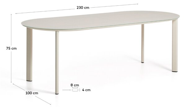 Kave Home Krémový zahradní stůl Erice 230 x 100 cm se skleněnou deskou