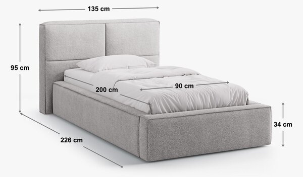Micadoni Tmavě hnědá bouclé jednolůžková postel Darren 90 x 200 cm s úložným prostorem