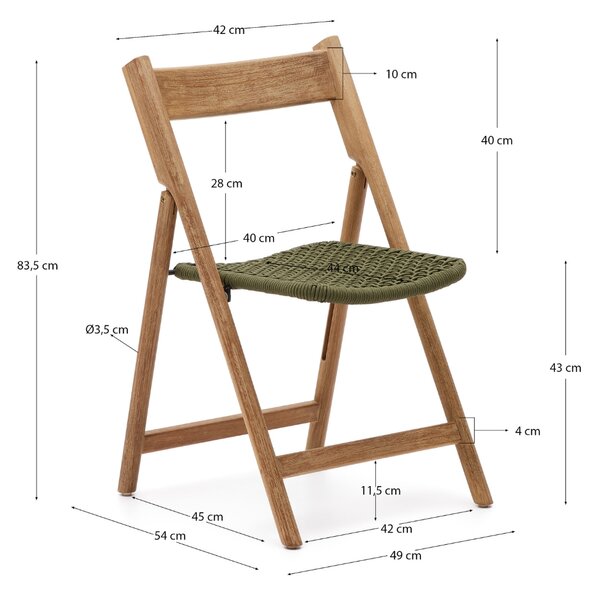 Kave Home Dřevěná zahradní skládací židle Dandara se zeleným výpletem