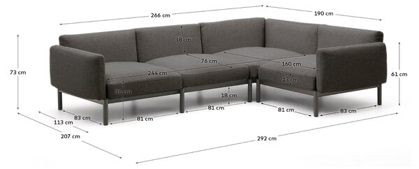 Kave Home Zahradní rohová pohovka Sorells 292 cm se šedou podnoží, levá/pravá