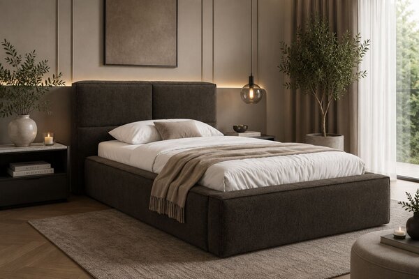 Micadoni Tmavě hnědá bouclé jednolůžková postel Darren 90 x 200 cm s úložným prostorem