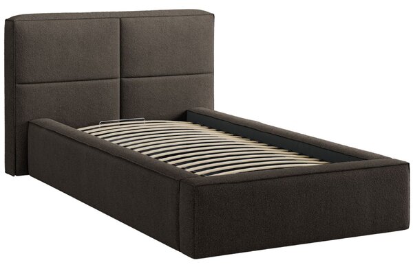 Micadoni Tmavě hnědá bouclé jednolůžková postel Darren 90 x 200 cm s úložným prostorem
