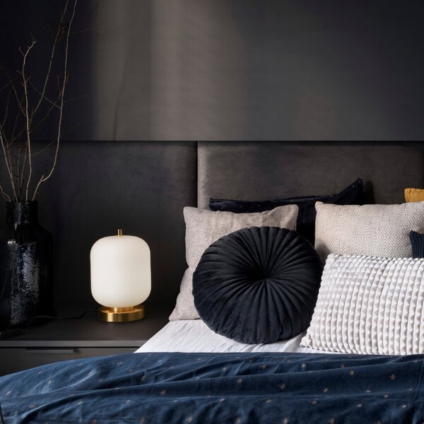 Bílá skleněná stolní lampa Nova Luce Lato se zlatou podstavou