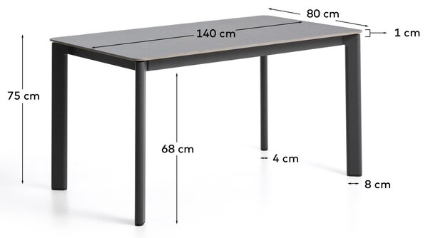 Kave Home Šedý zahradní stůl s keramickou deskou Anafi 140 x 80 cm