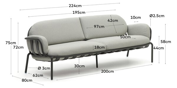 Kave Home Šedá zahradní pohovka Joncols 224 cm