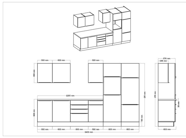 KUCHYŇSKÝ BLOK 340 cm Respekta - Online Only kuchyňské linky, Online Only
