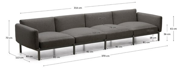 Kave Home Zahradní pohovka Sorells 370 cm se šedou podnoží