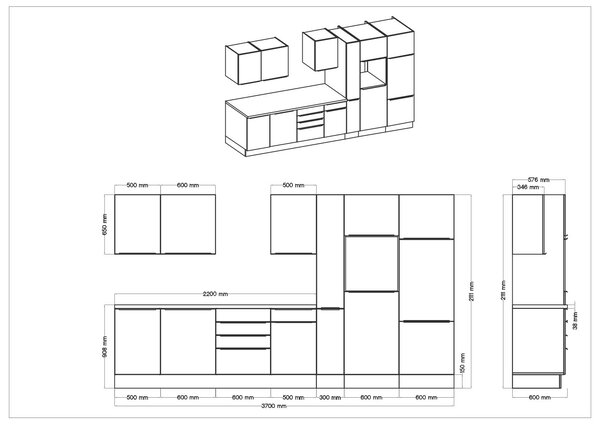KUCHYŇSKÝ BLOK 370 cm Respekta - Online Only kuchyňské linky, Online Only