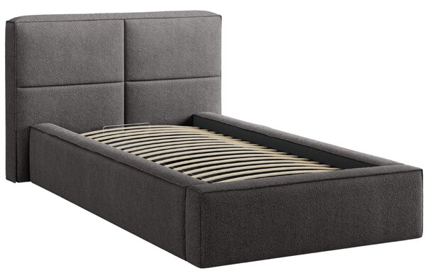Micadoni Šedá bouclé jednolůžková postel Darren 90 x 200 cm s úložným prostorem