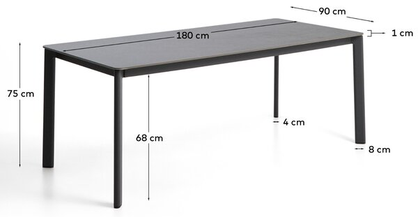 Kave Home Šedý zahradní stůl s keramickou deskou Anafi 180 x 90 cm