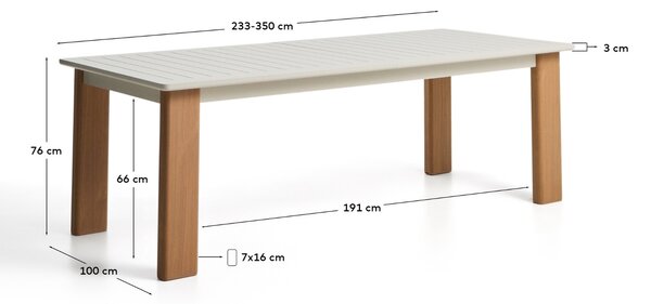 Kave Home Béžový rozkládací zahradní stůl Livorno 233/350 x 100 cm s přírodní podnoží