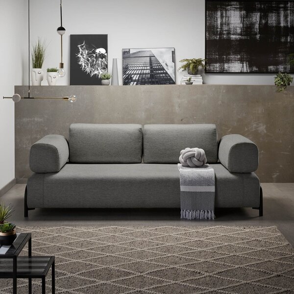Tmavě šedá látková třímístná pohovka Kave Home Compo 232 cm