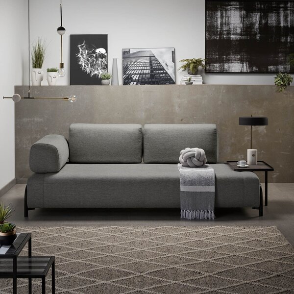 Tmavě šedá látková třímístná pohovka Kave Home Compo 232 cm