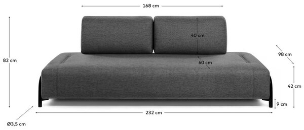 Tmavě šedá látková třímístná pohovka Kave Home Compo 232 cm