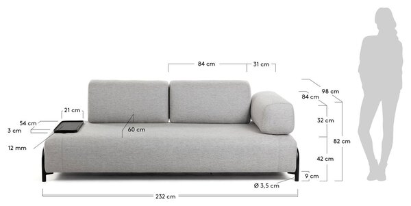 Kave Home Pohovka Compo 232 cm s malým stolkem