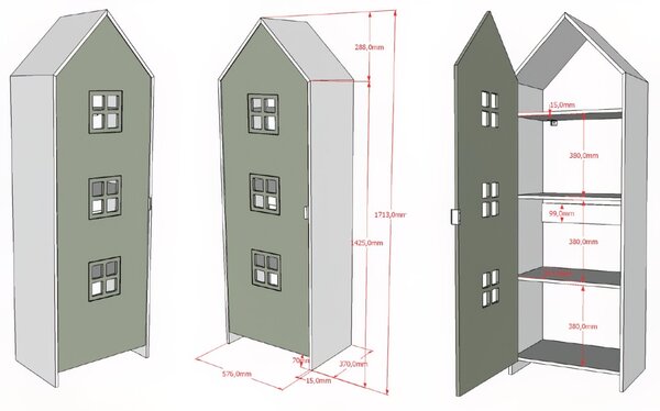 Vipack Zelená lakovaná šatní skříň Casami 172 x 58 cm