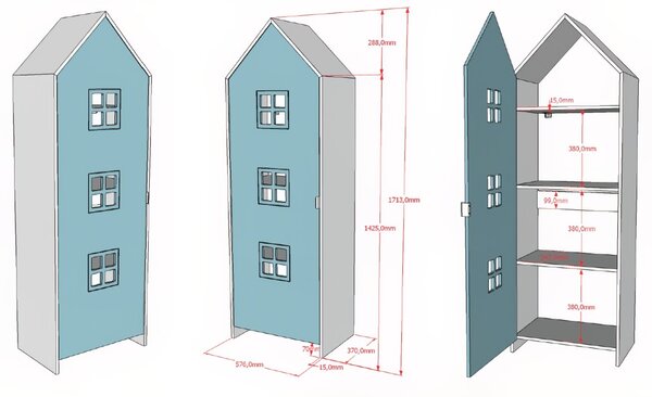 Vipack Modrá lakovaná šatní skříň Casami 172 x 58 cm