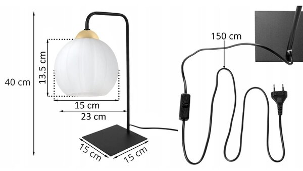 Stolní lampa Costa, 1x bílé skleněné stínítko, b/g