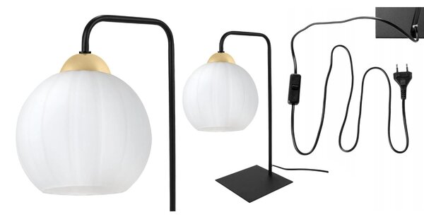 Stolní lampa Costa, 1x bílé skleněné stínítko, b/g