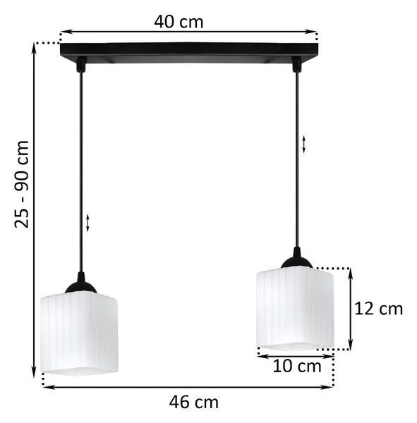 Závěsné svítidlo Riffle Square, 2x bílé skleněné stínítko, b