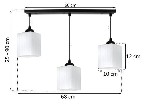 Závěsné svítidlo Riffle Square, 3x bílé skleněné stínítko, b