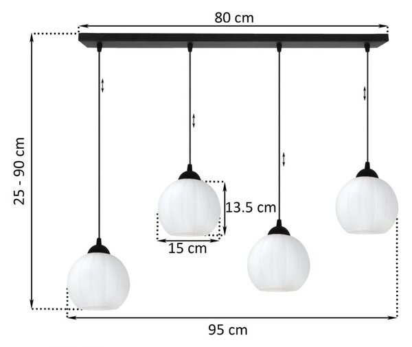 Závěsné svítidlo Costa, 4x bílé skleněné stínítko, b