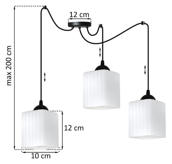 Závěsné svítidlo Riffle Square Spider, 3x bílé skleněné stínítko, b