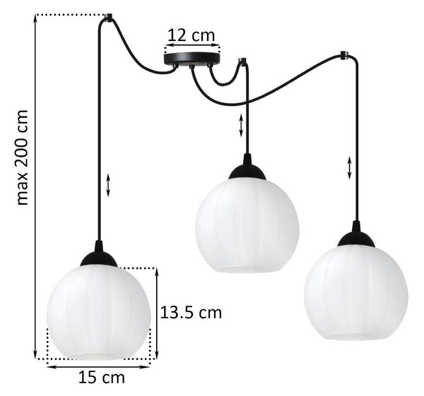 Závěsné svítidlo Costa Spider, 3x bílé skleněné stínítko, b